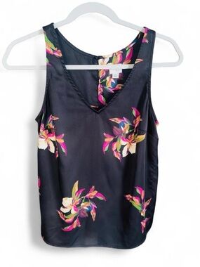 Floral V-Neck Sleeveless Top in Black with Multicolor Blooms